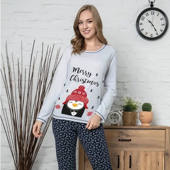 Image 1 of Коледна пижама в сиво и тъмносиньо с пингвинче