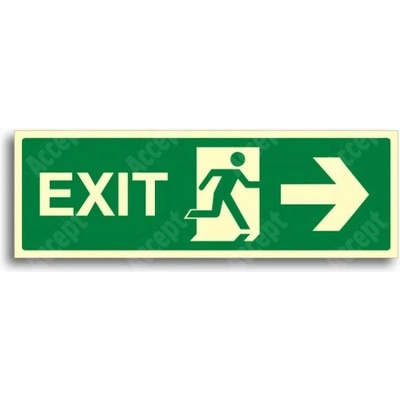 ACCEPT únikové a protipožární fotoluminiscenční značení ÚNIKOVÝ VÝCHOD EXIT VPRAVO - samolepka 30x10cm