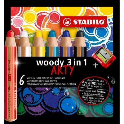 Woody Pastelka vodovka a voskovka v jednom STABILO 3 in 1 ARTY 6 ks sada s strúhadlom