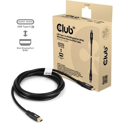 Club 3D кабел - CAC-1561 (USB-C към Mini DisplayPort 2.1, DP40 двупосочен, 2 м, 8K30Hz) (CAC-1561)