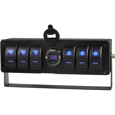 Panel s 6x spínači Rocker, voltmetr + 2x USB zásuvka, 12/24V, 47158