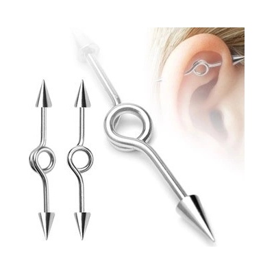 Šperky eshop ocelový piercing do ucha čínka ohnutý kruh hroty I18.5