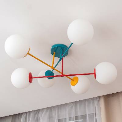 Плафонен полилей MOON 6xE27/15W/230V тюркоаз/жълт/червен (HE1742)