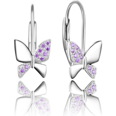 MOISS Krásné stříbrné náušnice Motýlci s fialovými zirkony E0001927