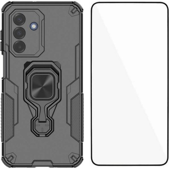 Samsung WANLONFENG Защитен калъф с Протектор за Samsung Galaxy A17 5G / A17 4G | Удароустойчив PC+TPU, Стойка, Темперирано стъкло | Черен, Сив, Син, Розов, Зелен