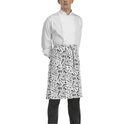 Egochef zástěra nízká s kapsou vzor gastro nářadí E-6101101A