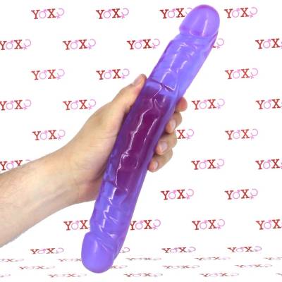 DOC JOHNSON Dvojité fialové dildo v želé 30 x 3,8 cm