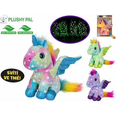 Plushy Pal jednorožec 15 cm sedící s křídly svítící ve tmě Zelená