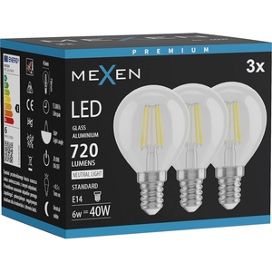 Mexen Vintis 3x LED филаментна крушка E14, G45, 6W, Неутрална - 4000K, 720 lm, прозрачна (L156-E14-0640-00x03)