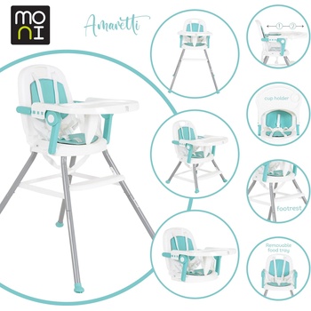 Moni Детски стол за хранене Amaretti 3в1 мента (110745)