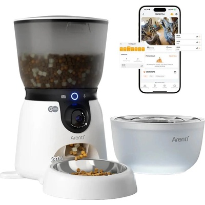 Arenti Smart Pet Feeder Kit s 3MP/2K WiFi Camera Matching Pet Water Fountain