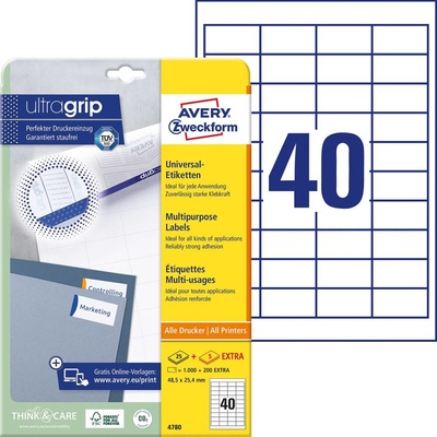Avery-Zweckform 4780 48.5 x 25.4 mm papier biela 1200 ks trvalé univerzálne etikety atrament, laser, kópie; 4780