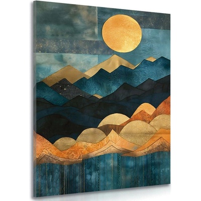 Obraz abstraktní modro-zlatá příroda - 80x120