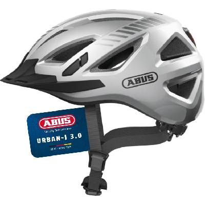 city helmet Urban-I 3.0 - bicycle helmet with rear light, peak and magnetic closure - for women and men - silver, size XL - 86877