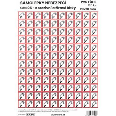 RAFO Samolepka Nebezpečí GHS05 - korozivní látky, různé velikosti Velikosti: 2 x 2 cm (120 ks na A4)