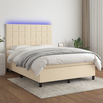 vidaXL 11461.3134882 Boxspring postel s matrací a LED krémová textil