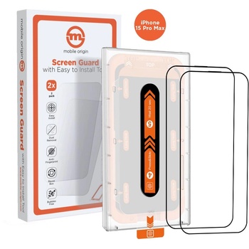 Mobile Origin Комплект от 2 стъклени фолиа със система за монтаж Mobile Origin Orange Screen Guard, съвместим с iPhone 15 Pro Max Black (SGA-F-i15ProMax-2pk) (SGA-F-i15ProMax-2pk)
