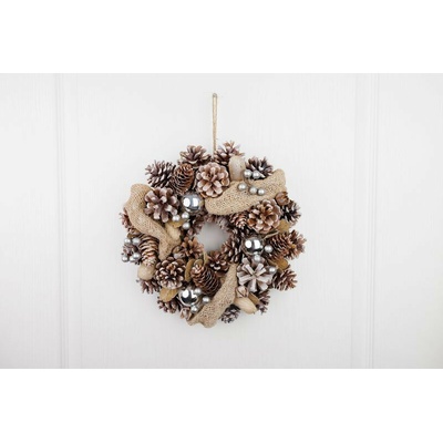 Veniec MagicHome Vianoce krémový so stuhou 30 x 8 cm