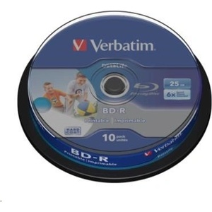 Verbatim BD-R SL Datalife HTL (10-pack)Blu-Ray/Spindle/6x/25GB Wide Printable (43804)