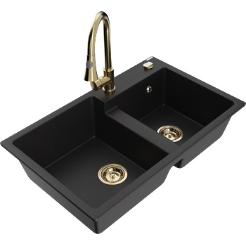 Mexen Tomas гранитна мивка с 2 отделения и кухненски смесител Elia, черен - 6516-77-670101-50 (6516-77-670101-50)