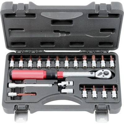 QUATROS QS59001 Momentový klíč 1/4", 5-25 Nm, přesný 3%, se zástrčnými hlavicemi, 21 ks
