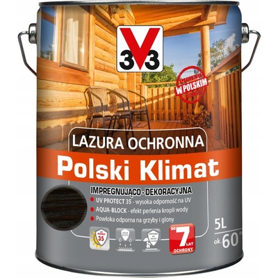 V33 Impregnační lazura s ochranou až 7 let, eben, 5L, saténový lesk