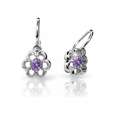Danfil dětské náušnice kytičky C1947 z bílého zlata s kamínkem Amethyst zapínání brizura