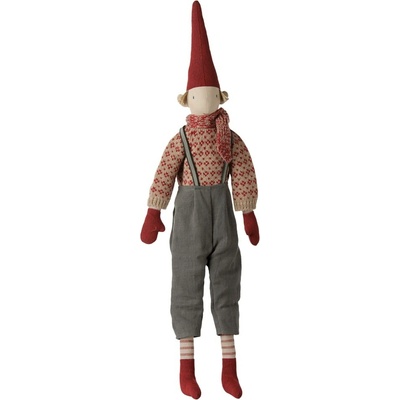 Maileg Vánoční skřítek Pixy Knitted sweater and scarf 61 cm – Boy, červená barva, textil
