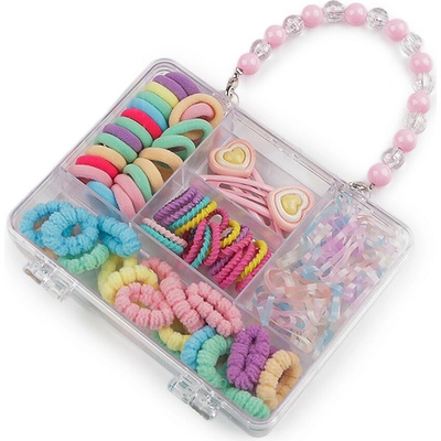 Mini gumičky a sponky do vlasů v boxu mix 1 sada
