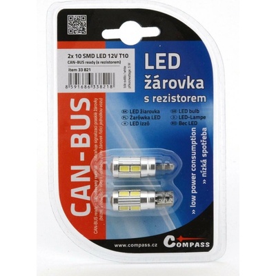 Compass 10 SMD LED 3chips 12V T10 CAN-BUS ready bílá 2ks 33821