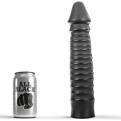 All Black Large Dildo with Ribbed Shaft 26 cm