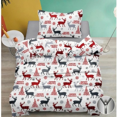 Textilomanie bavlna obliečky MERRY CHRISTMAS DEER biele 70x90 140x200