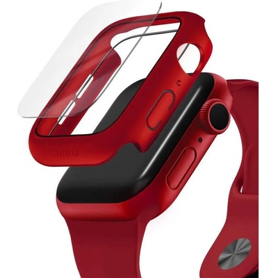 Uniq Nautic Apple Watch Case 44mm - качествен твърд кейс с вграден стъклен протектор за дисплея на Apple Watch 44мм (червен)
