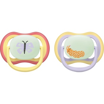 Philips Залъгалки Philips Avent - Ultra Air Night, 0-6 м, 2 броя, пеперуда/гъсеница (SCF376/25)