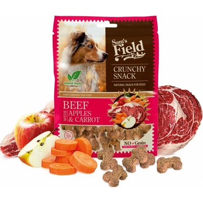 Sam's Field Crunchy Cracker Beef with Apples & Carrot, křupavý hovězí pamlsek s jablky a mrkví pro psy, 200 g Sams Field masový pamlsek