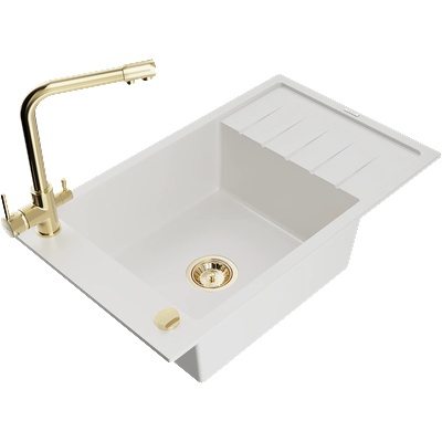 Mexen Elias кухненска мивка от гранит, еднокамерна с отцедник и кухненски смесител Duero, бял - 6511-20-671600-50 (6511-20-671600-50)