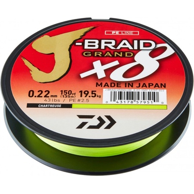 Daiwa šňůra J-Braid Grand X8E Chartreuse 135m 0,13mm 8,5kg