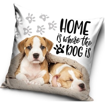 Carbotex Vankúš s psíkmi motív Home is where the dog is Domov je tam kde je pes 40x40