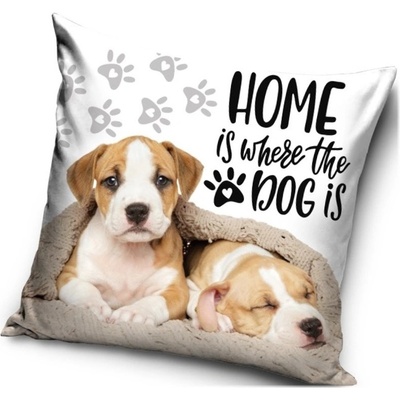 Carbotex Vankúš s psíkmi motív Home is where the dog is Domov je tam kde je pes 40x40
