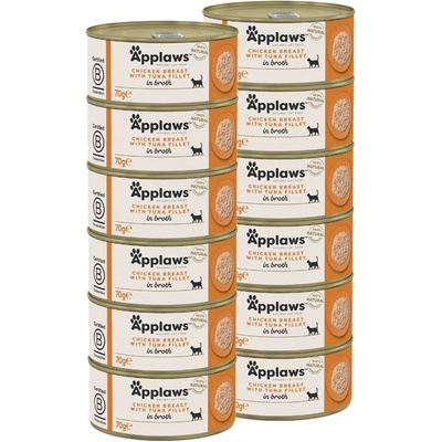 Applaws Консерва за котки с пилешки гърди и риба тон в бульон 12 x 70 г