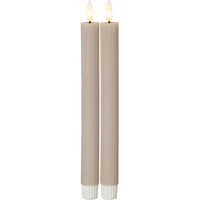 LED svíčka 2 ks výška 25 cm Star Trading Flamme Stripe - béžové - STAR TRADING LED svíčka Flamme Stripe Beige – set 2 ks, béžová barva, plast, vosk