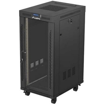 Lanberg Rack Cabinet 19" Free-Standing 24U/600X800 (FlAT Pack) With Glass Door LCD Black V2 (FF01-6824-12BL)