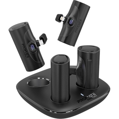 Promate Зарядна станция ProMate DELTAPACK Power Bank charging dock w/ 4 x 5000mAh Mini Power Banks, 20W USB-C Output Plug and USB-C input/output - Черна (6959144065120)