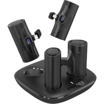 Promate Зарядна станция ProMate DELTAPACK Power Bank charging dock w/ 4 x 5000mAh Mini Power Banks, 20W USB-C Output Plug and USB-C input/output - Черна (6959144065120)