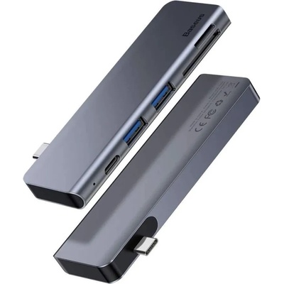 Baseus USB-C Harmonica 5-in-1 Hub Adapter - мултифункционален хъб за свързване на допълнителна периферия за MacBook (тъмносив)