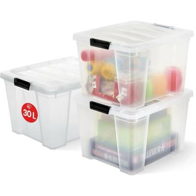 Úložné boxy Iris Ohyama 30 l 3 ks transparentní s víkem
