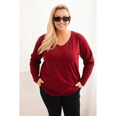 Kesi Dámska blúzka Plus Size s výstrihom do V a dlhým rukávom ružová Bordó