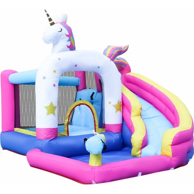 Pepita Jednorožec vodný skákací hrad 370x320x205cm so šmykľavkou ružovo-modrá