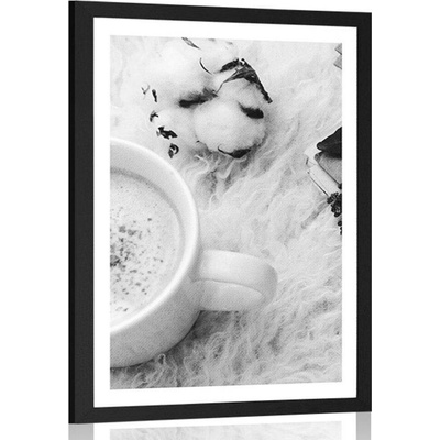 Plakát s paspartou ranní káva v černobílém provedení - 40x60 silver