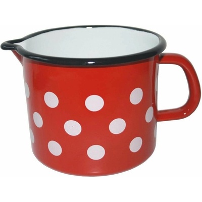 Metalac Hrnek červený vzor puntík smaltovaný hrnek s výlevkou 12 cm 1200 ml